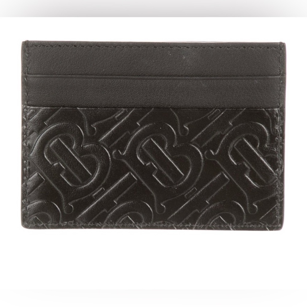 Burberry Black Embossed Monogram Leather Card Holder